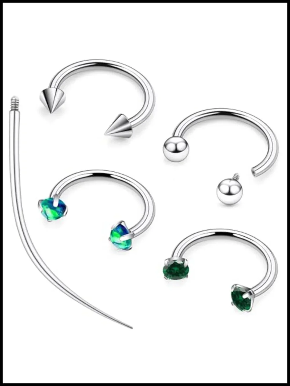 16G Titanium Horseshoe Nose Ring Septum Piercing Jewelry Set with CZ Opal